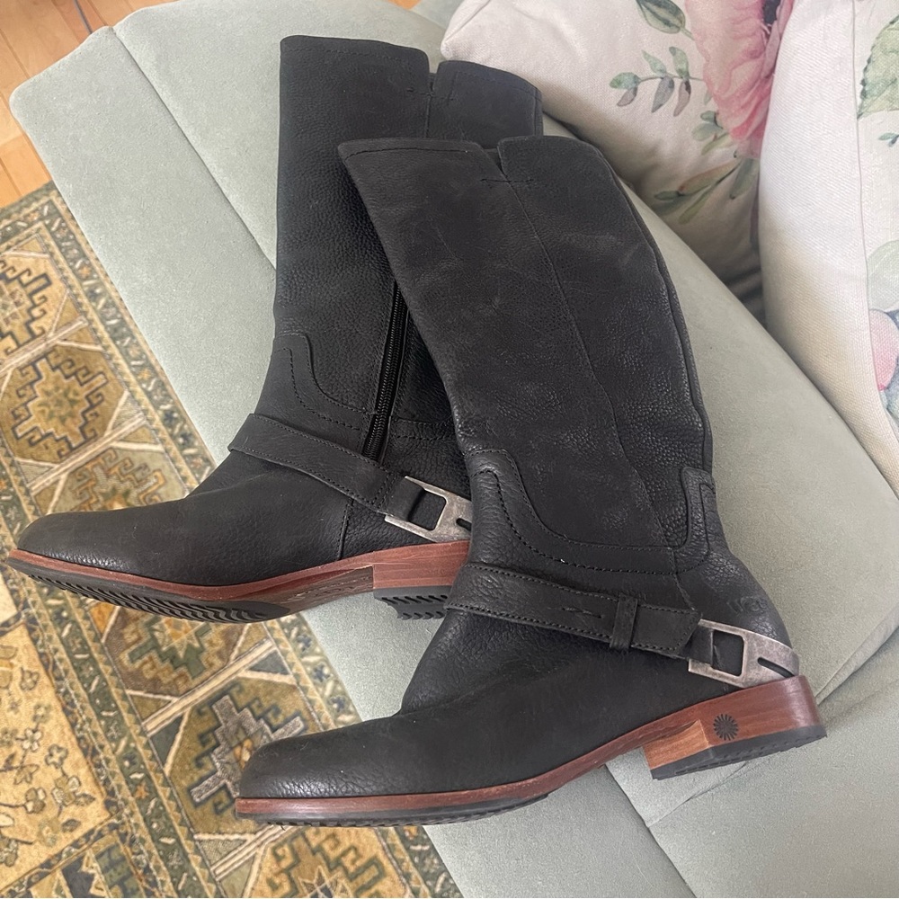 UGG Channing Black Leather Knee High Fashion Riding Boots 5.5/6 NEW w/o Box